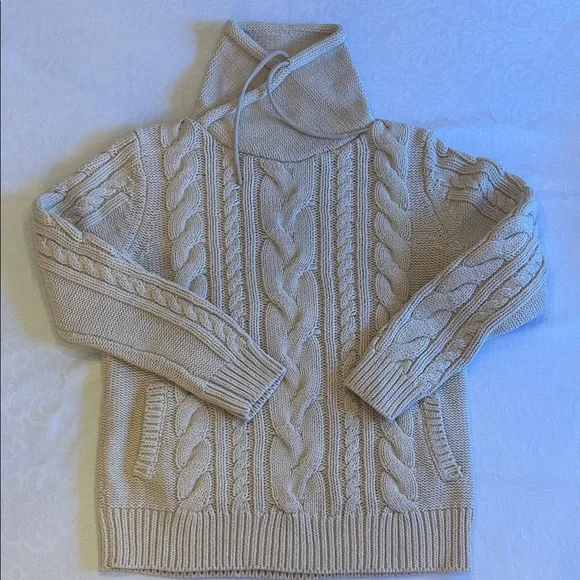 L.L. Bean Beige Double L® Mixed-Cable Sweater, Funnelneck - Picture 7 of 7